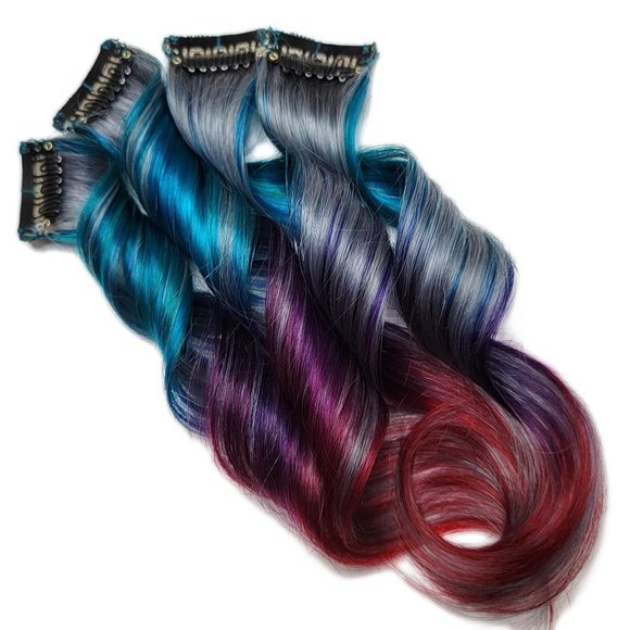 Blue Ombre Remy Clip in Human Hair Extensions Real Hair - Picture 2 of 3
